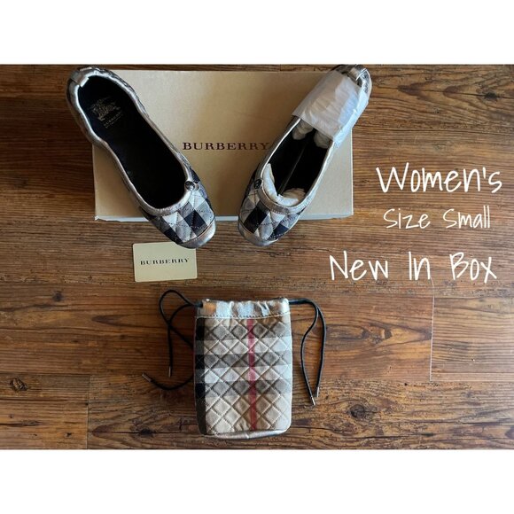 Burberry Quilted Ballerina Slippers with Travel Pouch - Women's Small, New - Picture 1 of 3